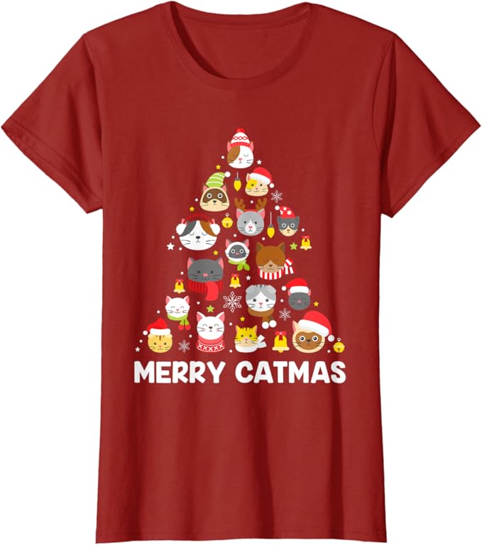 Womens Merry Catmas Funny Christmas Cat Shirt for Cat Lovers TShirt
